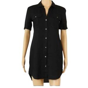 STANDARD James Perse Linen Shirt Dress Black With Chest Pockets Size Large / 3